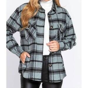 NEW VANILLA MONKEY super-soft plaid shacket in dusty green & black